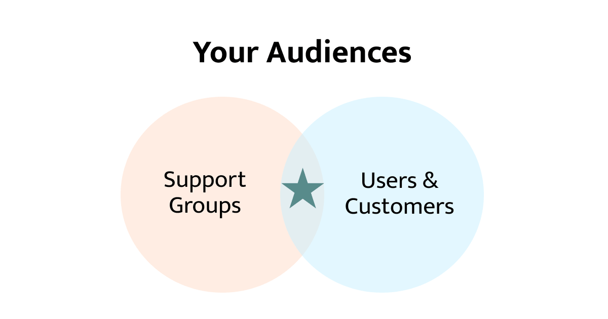 Most of the time, your audience is a mix of support groups and users.